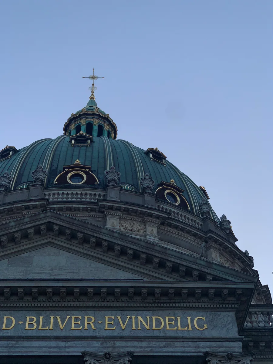 The dome and inscription above the entrance to Frederik’s Church